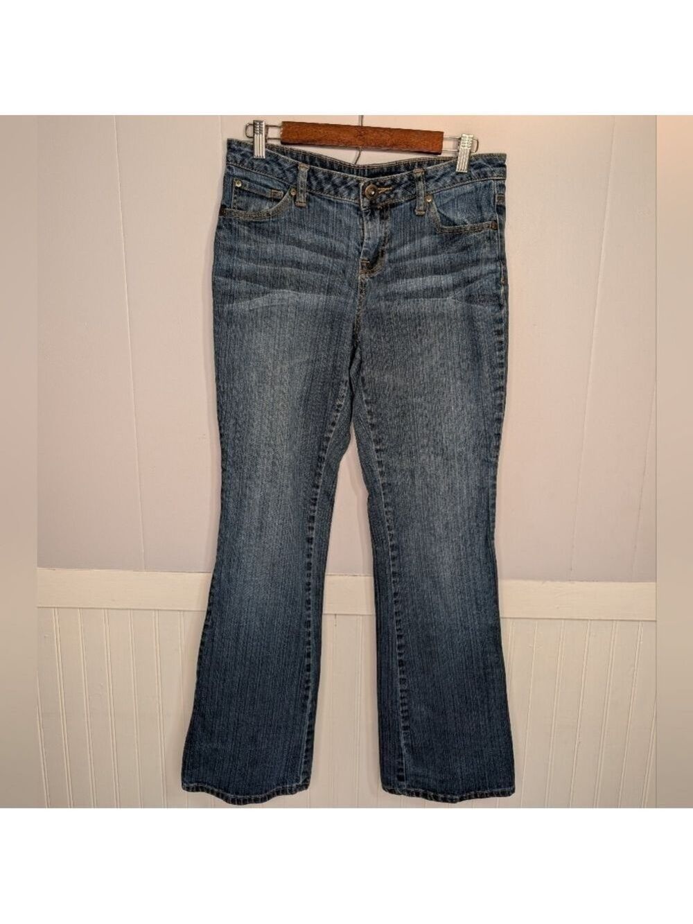 Bisou Bisou Y2K Bootcut Jeans Medium Wash Distressed Size 8